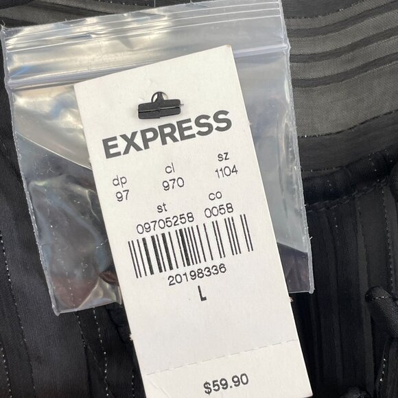 NEW Express Portofino Shirt Womens Large Slim Fit Black Sheer Ruffle Neck Blouse - Picture 6 of 11